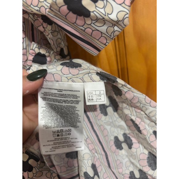 Brooks Brothers Pink Black Floral Shirt Dress Size 2 Cotton Button Front - Picture 3 of 8